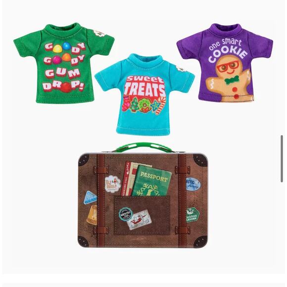 NEW Elf On The Shelf Graphic T-Shirt SET (3) T-Shirts + Tin Suitcase For Elves! - Picture 4 of 8